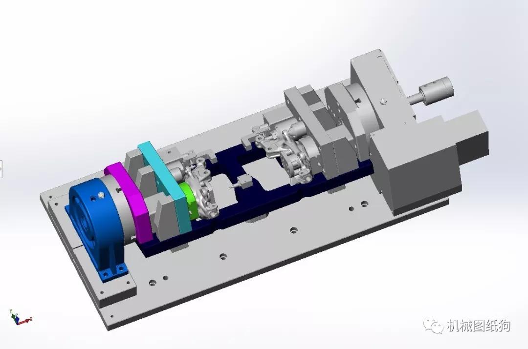 工程机械汽车转向节四轴加工夹具模型solidworks