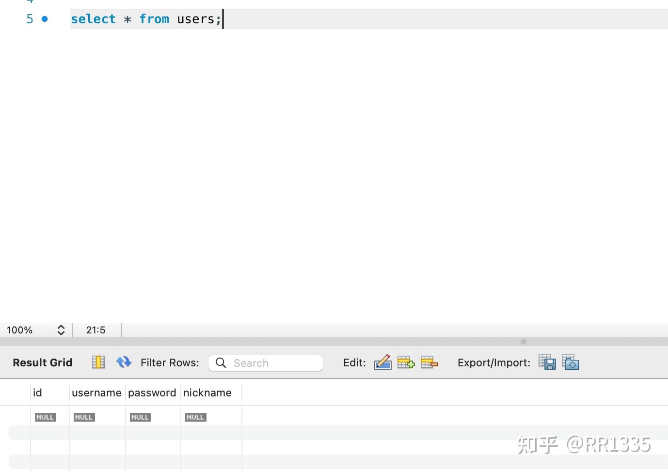 Mysql workbench table 