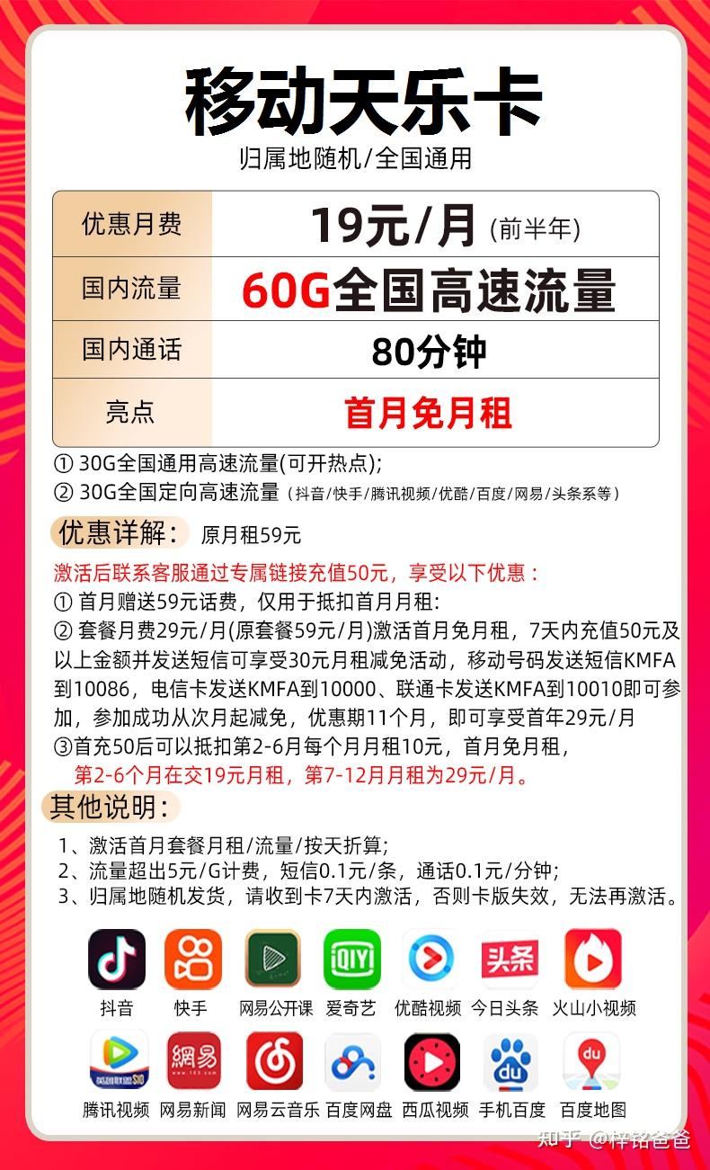 大流量帶通話號卡套餐系列三移動天樂卡