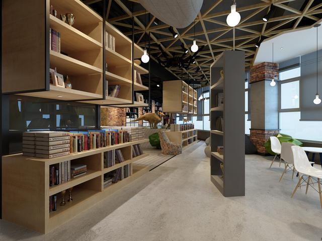 银川公装汉唐庭院书吧180㎡工业风机器人工艺品风格独特