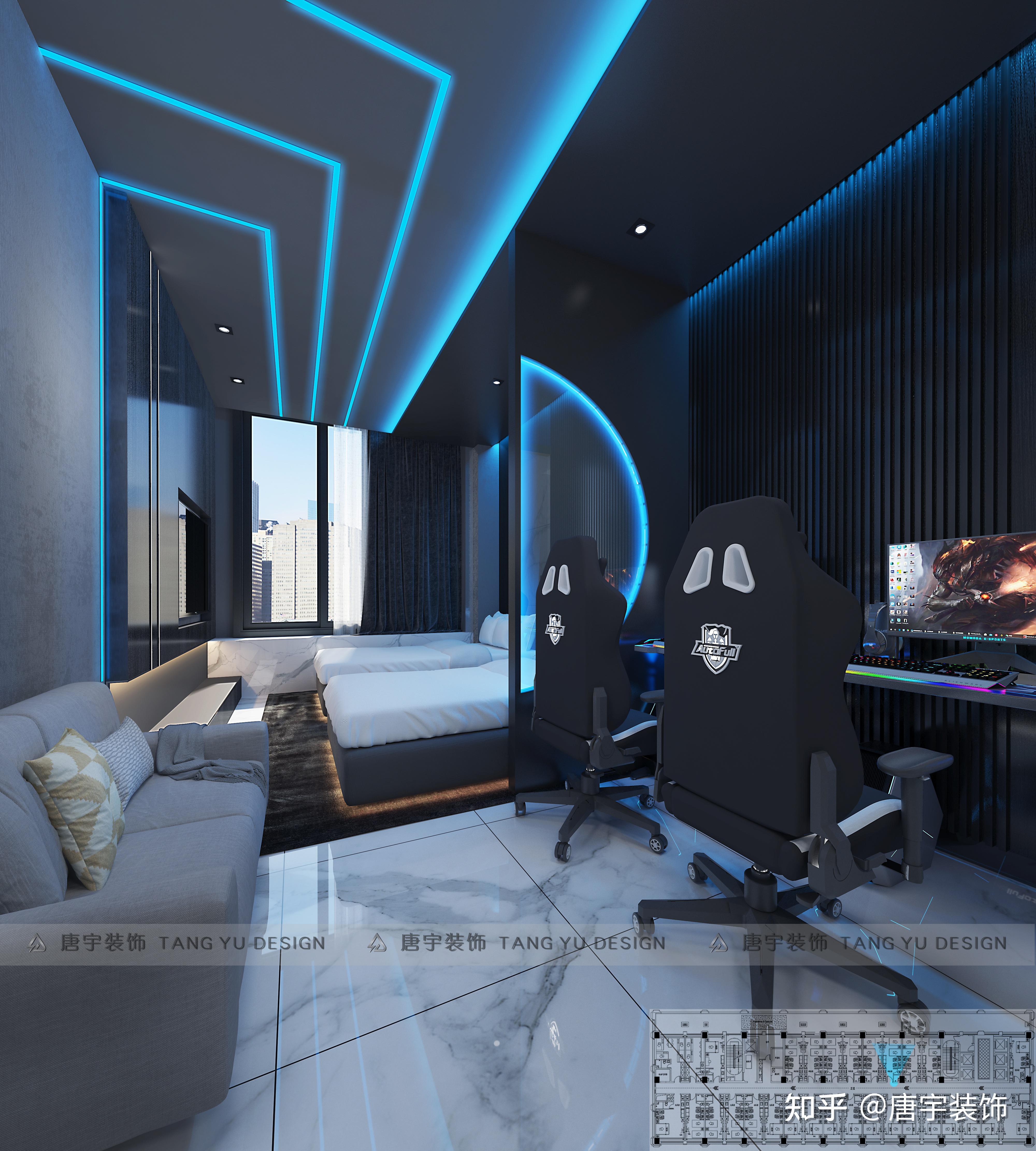 白蓝灰电竞酒店设计浅析