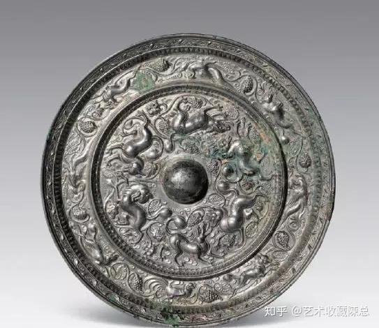 中国 古銅 海獣葡萄鏡 神獣文 銅鏡 古鏡 M R3963-