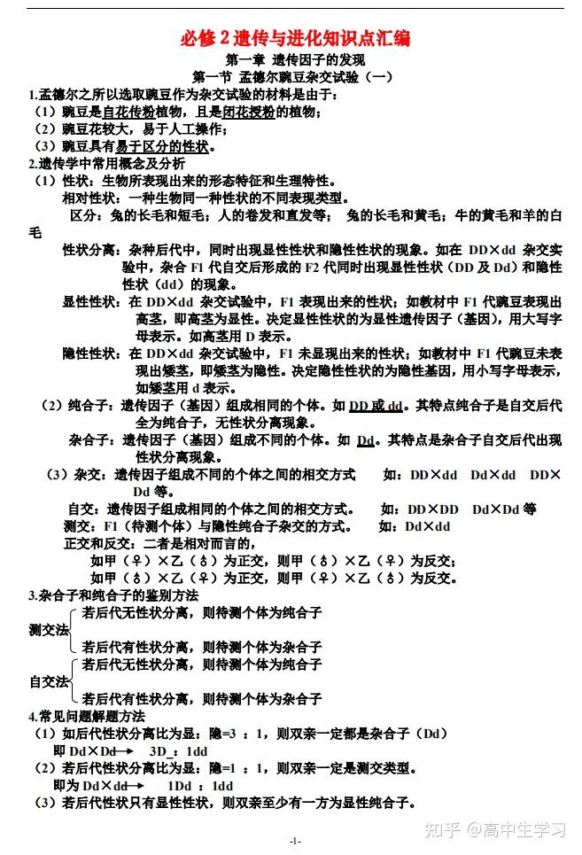 高中生物知识点整理大全完整版高中生物必修2遗传与进化知识点汇编