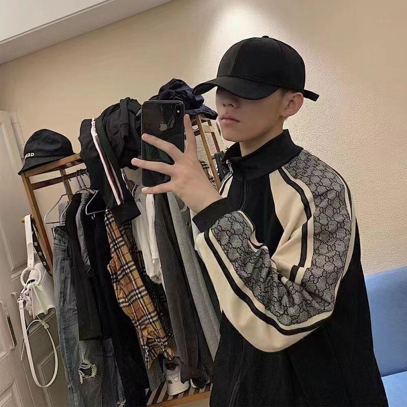 gucci 古驰腰花织带拼接情侣款拉链立领外套夹克 经典蛇纹套装侧面