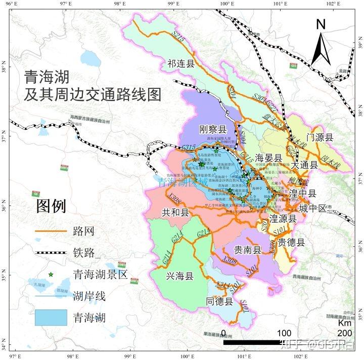 arcgis教程83專題圖製作之城市地圖青海湖及其周邊交通路線圖