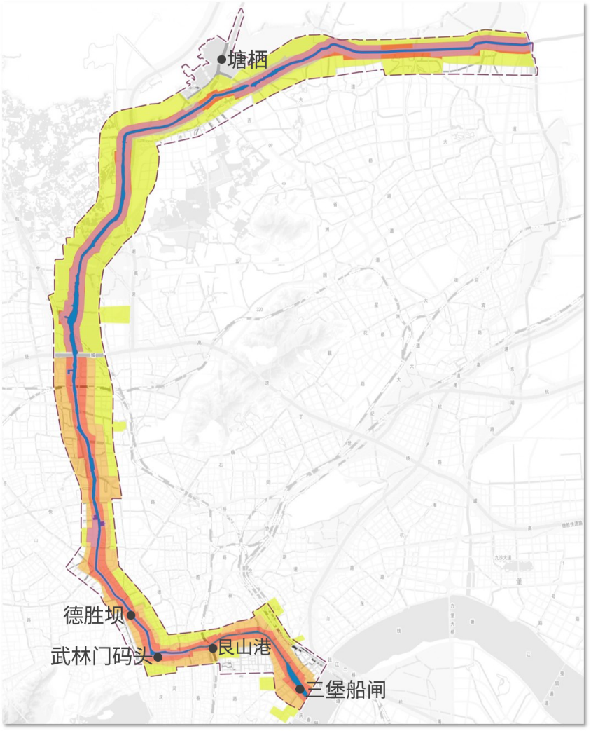 秦始皇统一六国之后下令开凿陵水道,俗称秦河,是一条与百尺渎相接