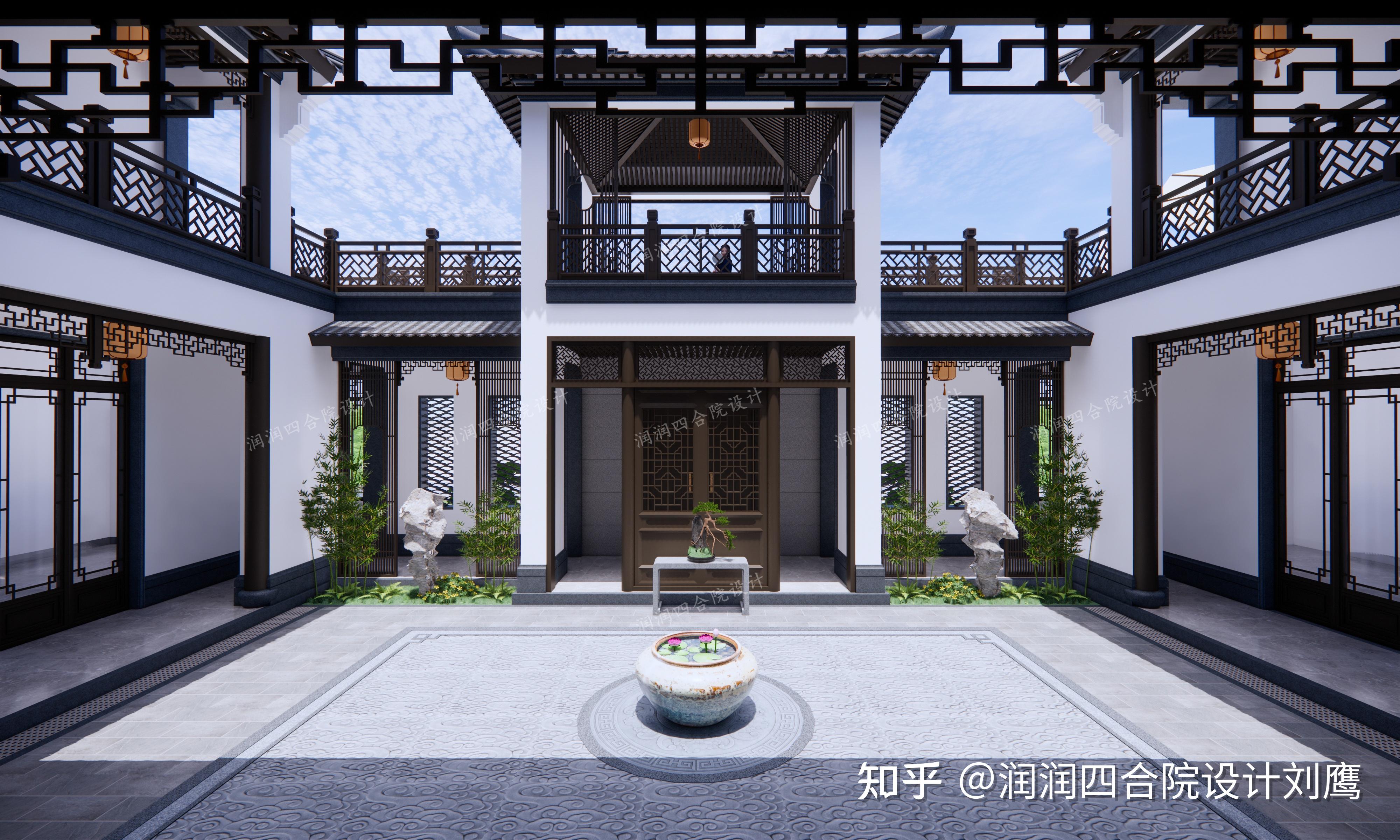 润润四合院设计刘鹰：兄弟双拼三层四合院24×18：每人一边，各自楼梯厨餐，共用中堂 - 知乎