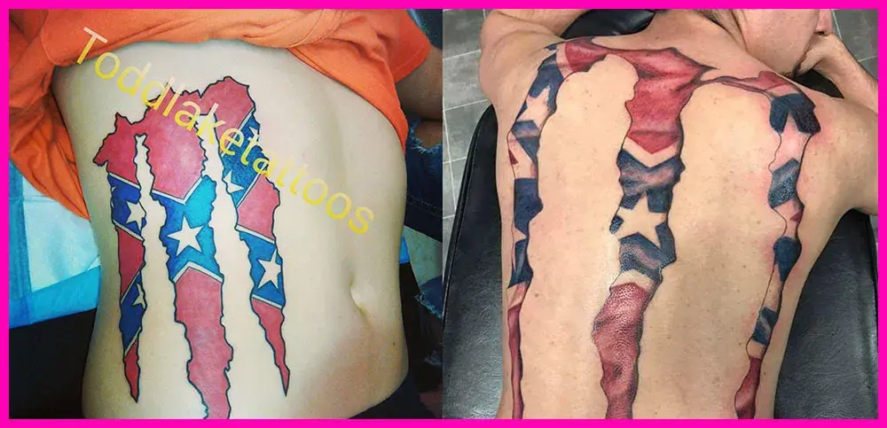 许多美国南部的人还将南部军旗融入了魔爪logo纹身的设计,一是为了