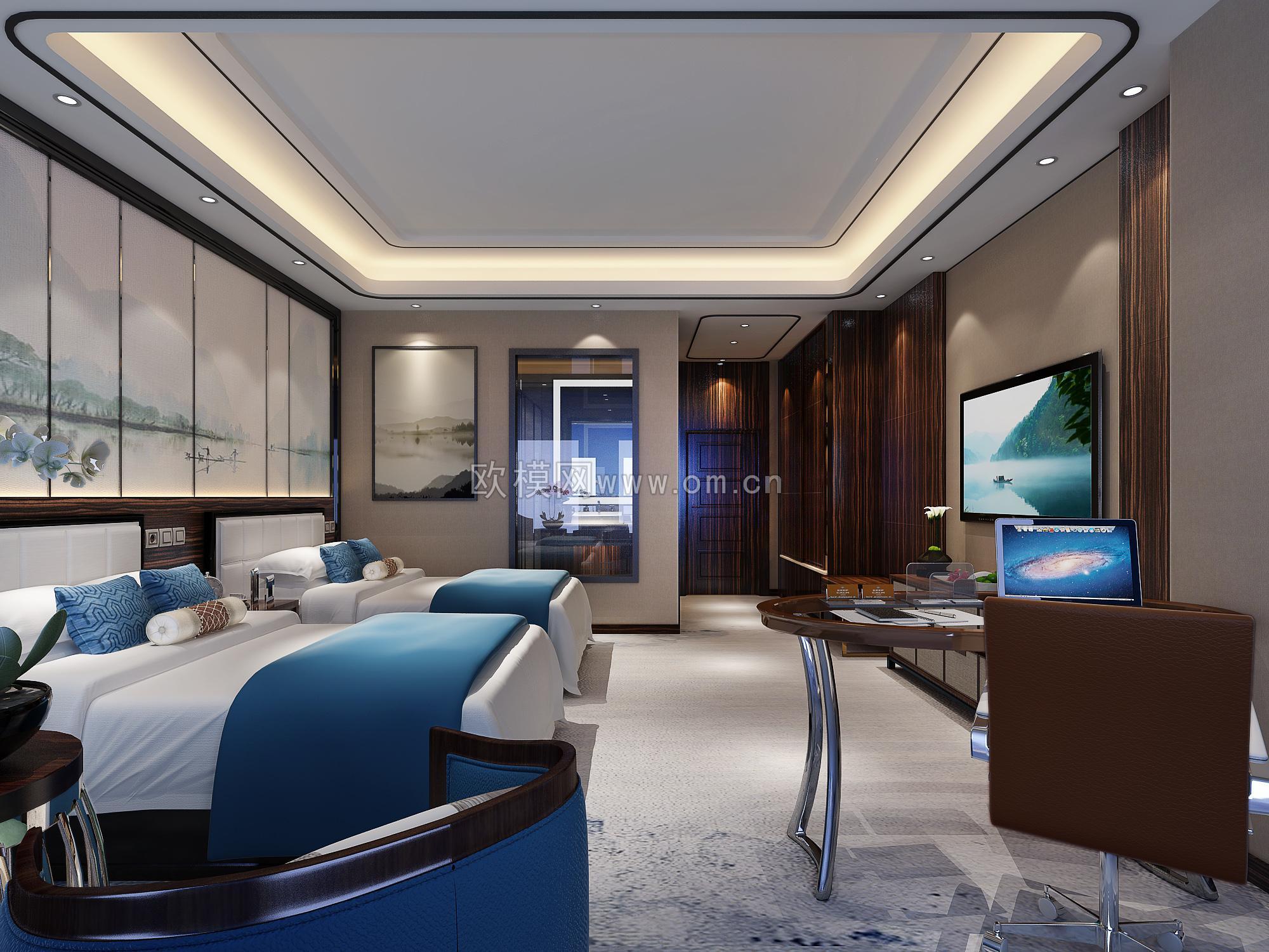 新中式酒店客房 - 效果图交流区-建E室内设计网