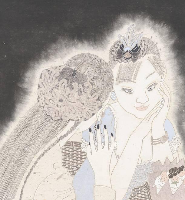 庄道静《莹》版画尺寸:41×50cm 含框庄道静《新美人记61蝶影之二》