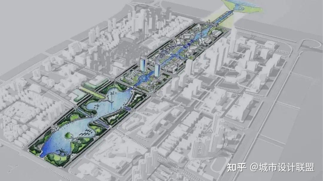 这条城市中轴线以雷岗山为起点,佛山水道为终点,从南至北布置了千灯湖