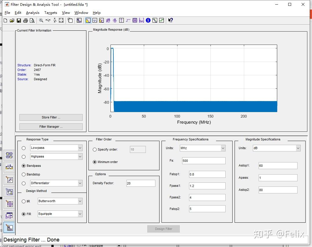 【065】如何用MATLAB自带的fdatool工具快速设计一个带通滤波器 - 知乎