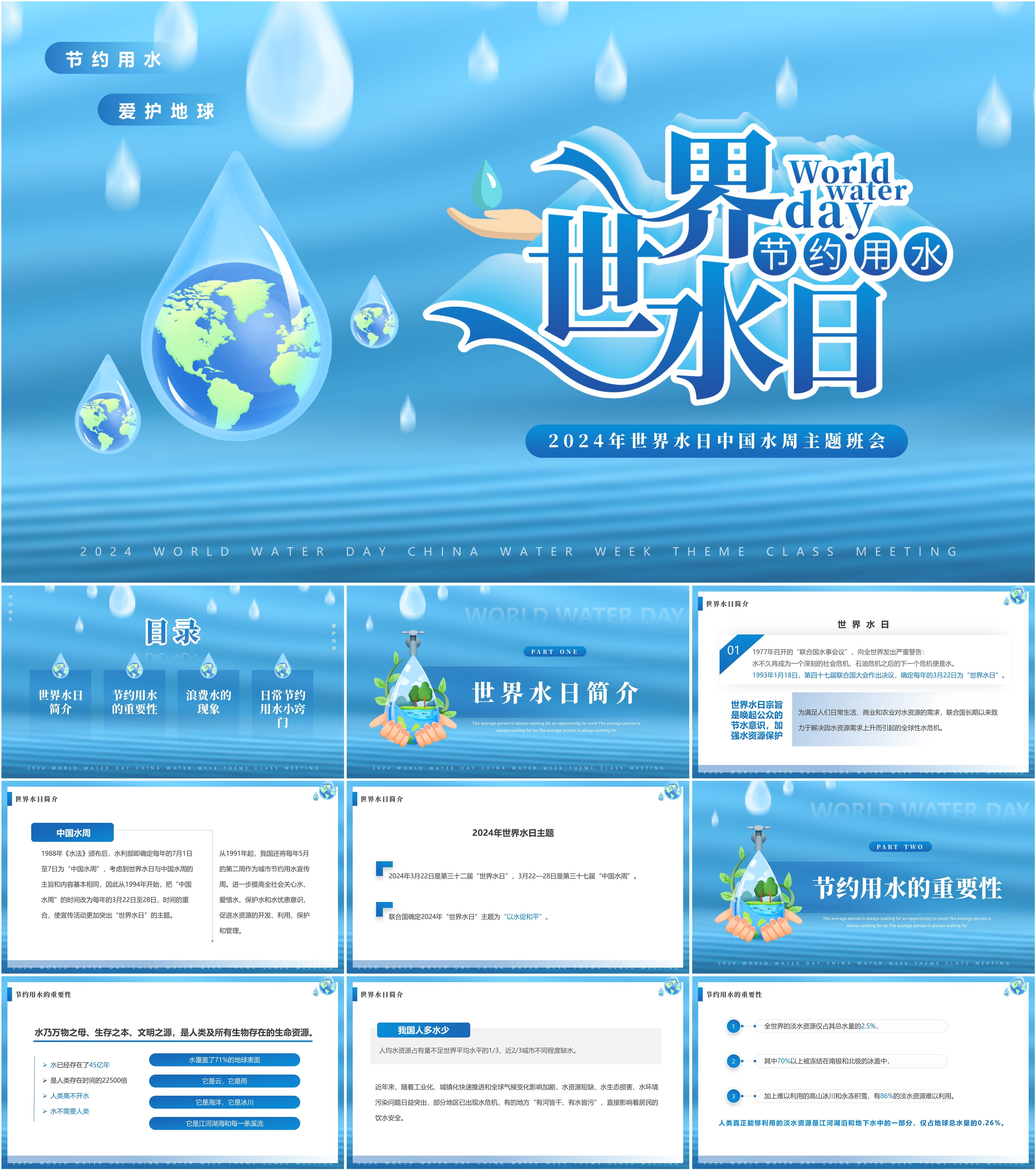 最新18套高质量2024世界水日&节约用水ppt课件!