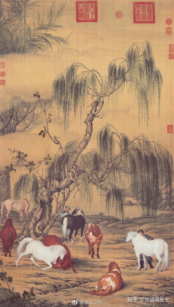 h13# 八骏图 中国古書画 画家郎世宁(清) 神品 h13# 八骏图 中国古書画 画家郎世宁(清) 神品