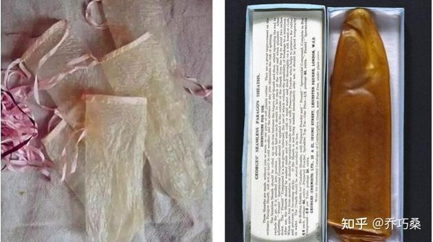 避孕套,接着用油脂和麦麸使它柔软,直到变成薄薄的橡皮状,先把羊肠剪