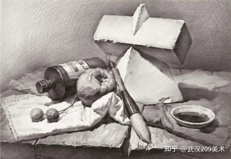 武汉209画室美术高考素描静物练习煤油灯
