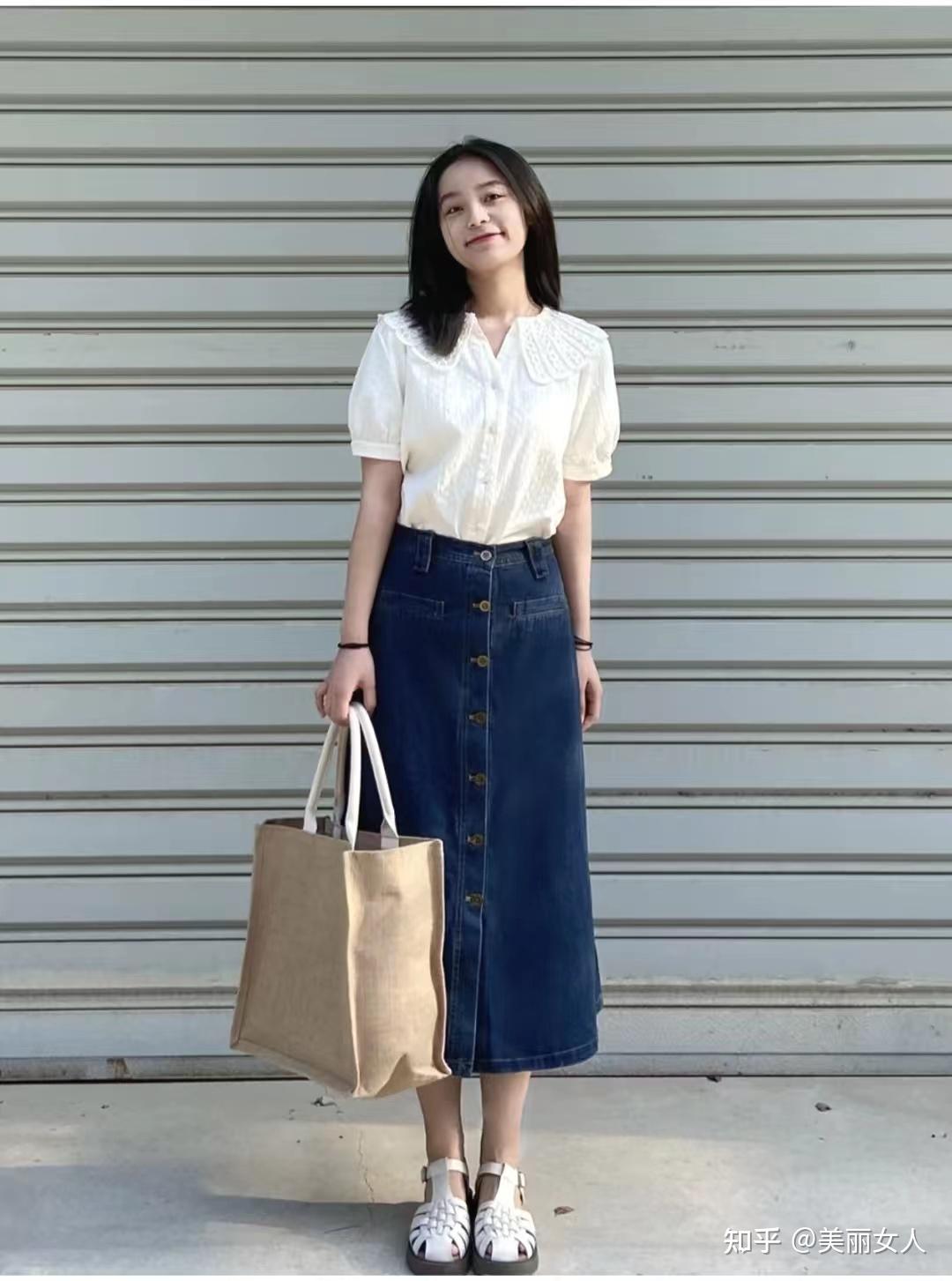 夏天牛仔半身长裙搭配什么上衣好看 - 知乎