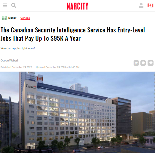 小美先分享几个加拿大安全情报局(csis)最近公开的招聘信息,最高年薪$