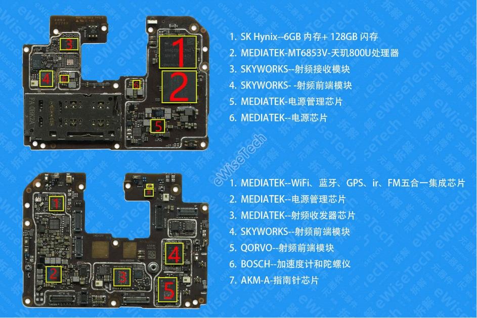 (▼redmi note 9 5g主板正反面ic标注)而我们购入redmi note 9 5g主要