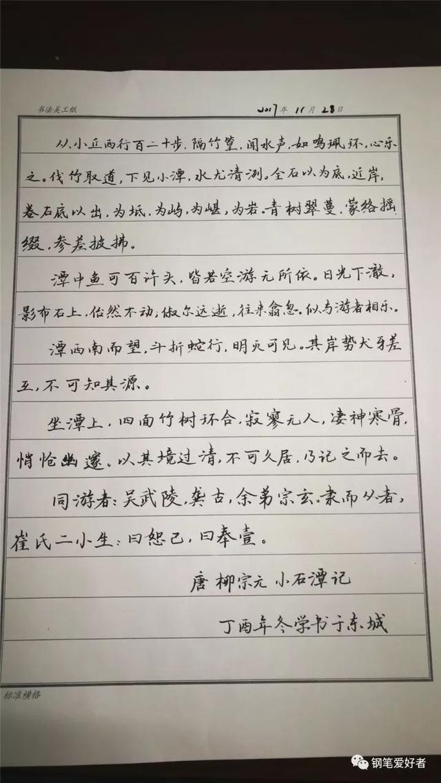 每週一篇鋼筆字柳宗元小石潭記手寫鋼筆字筆友習作欣賞