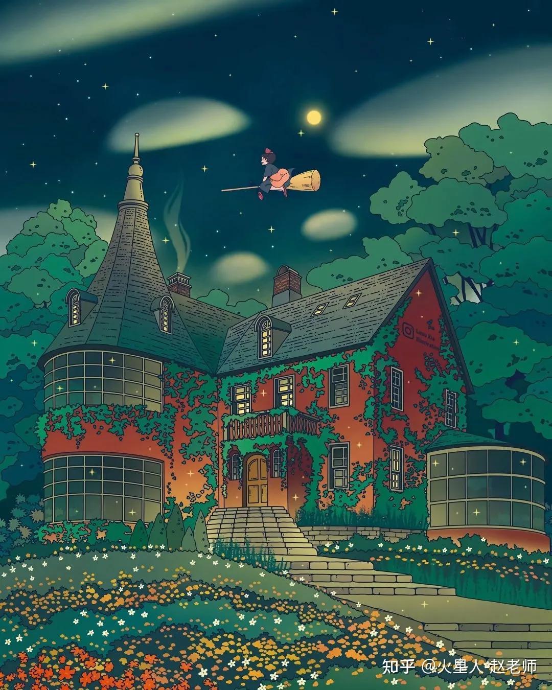 宫崎骏动漫里的场景插画太治愈了适合当背景图壁纸朋友圈状态图太开心
