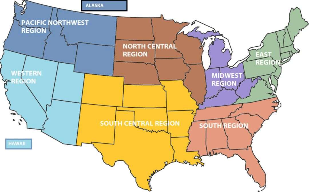 美国九大地区划分图图片