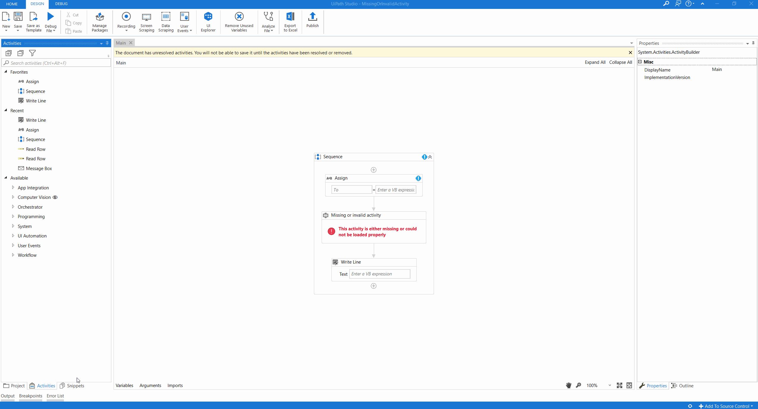 UiPath Missing Or Invalid Activities 