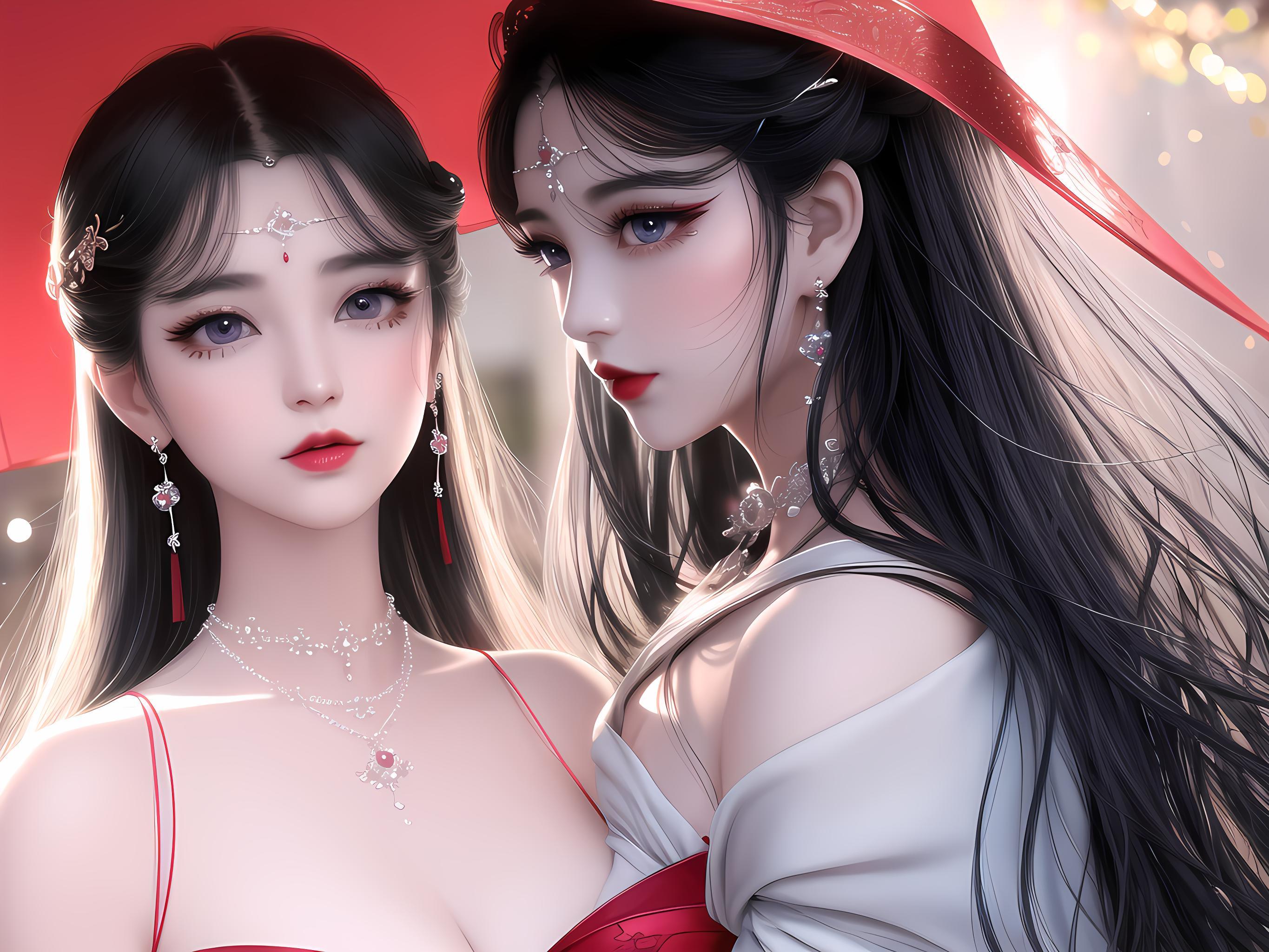 ai电脑绘画横屏-古风  模型游戏动漫二次元角色手机高清壁纸cg美术