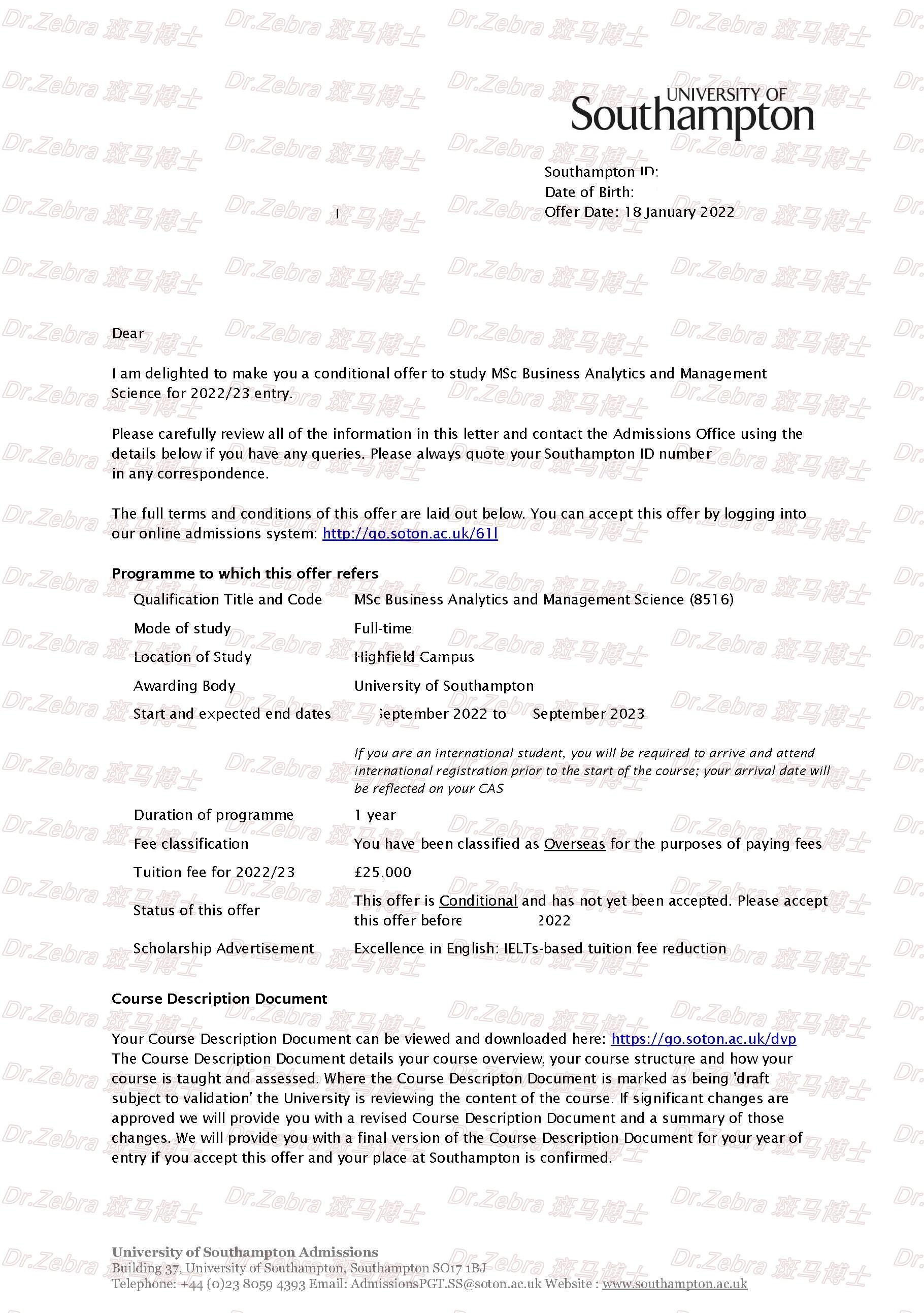  university of southampton msc business analytics and