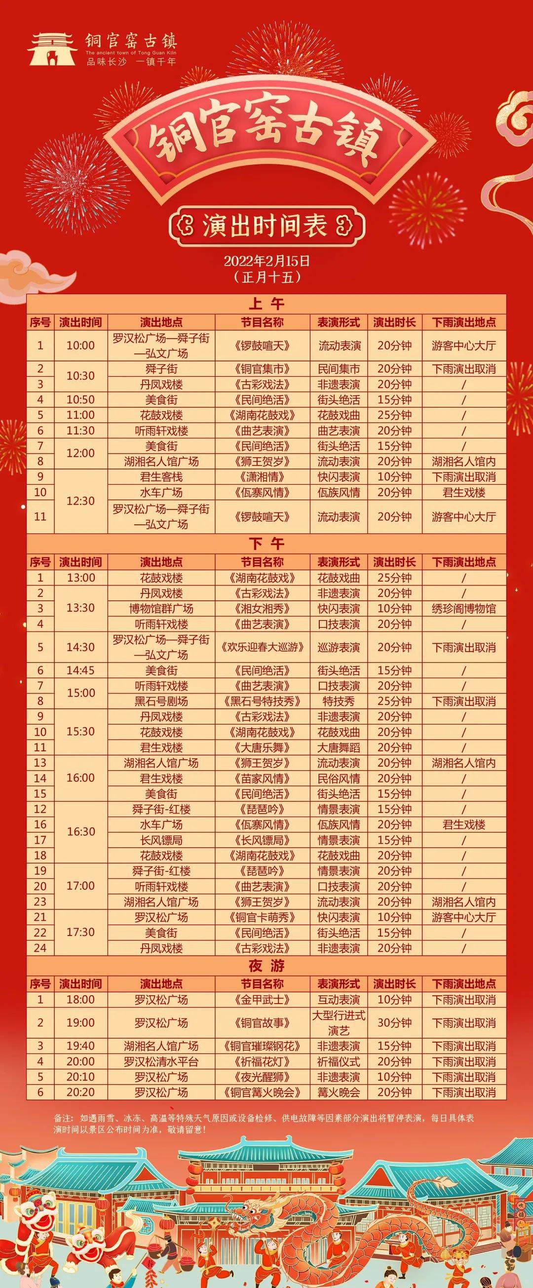 2022春节长沙铜官窑古镇演出时间表