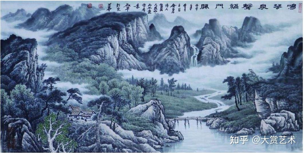 淡雅水墨山水画 长卷图片