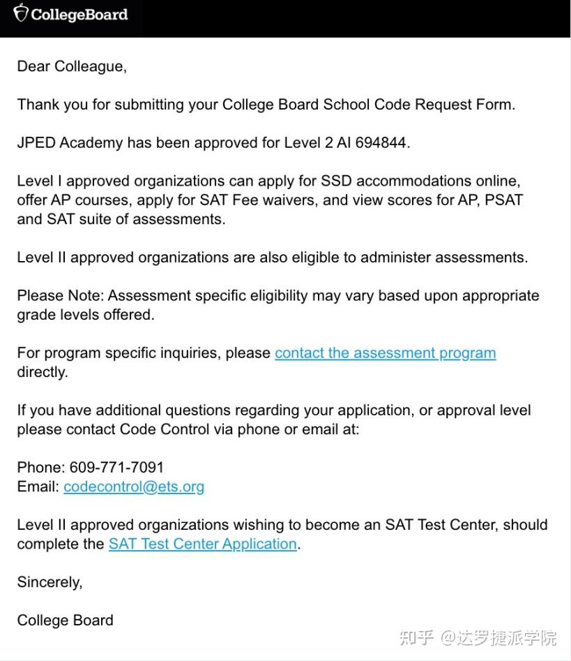 重磅喜讯｜美国大学理事会官方认证！达罗捷派获得CEEB CODE！ 知乎