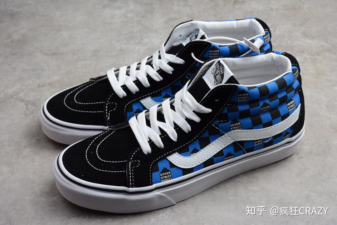 经典棋盘格vans万斯中帮黑黄橘格子拼色和黑蓝格子拼色帆布鞋