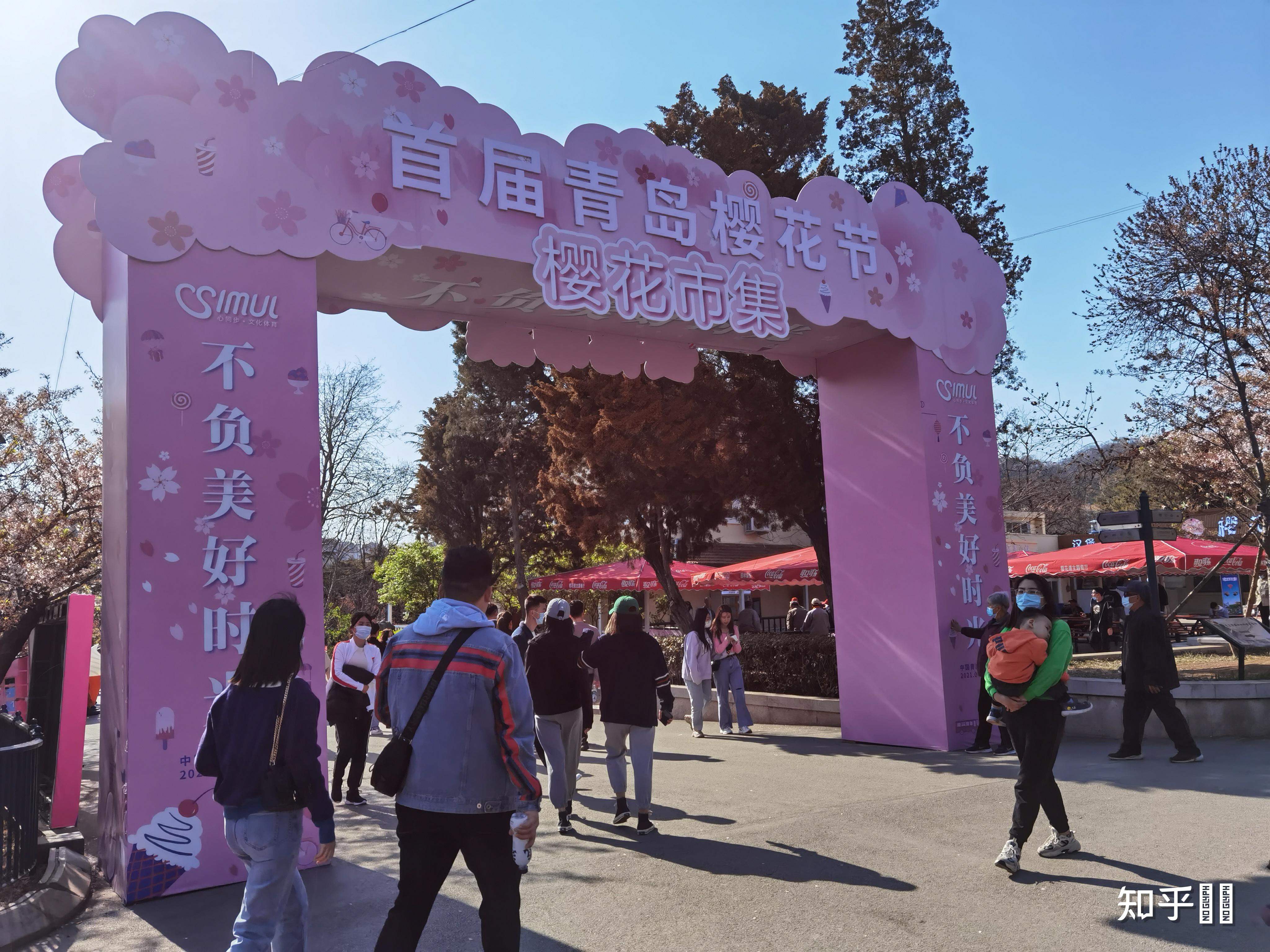 青岛中山公园樱花节期间人气爆棚地铁站外排百米长龙中山公园的樱花有