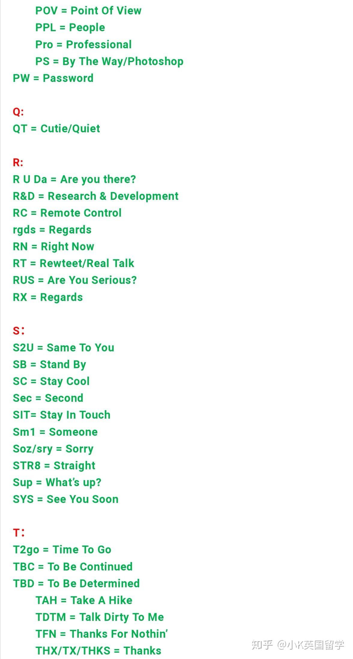 老外发短信常用的英文缩写，远离Google翻译- 知乎