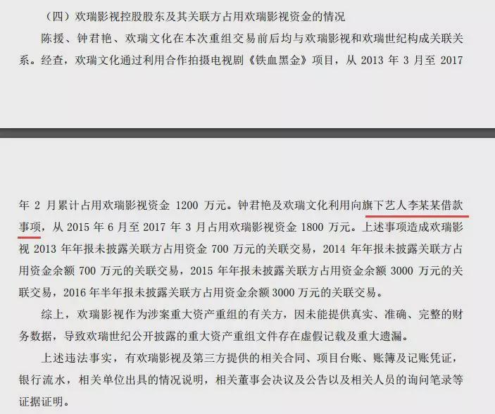 钟君艳及欢瑞文化利用向旗下艺人李某某借款事项,从2015年6月至2017年