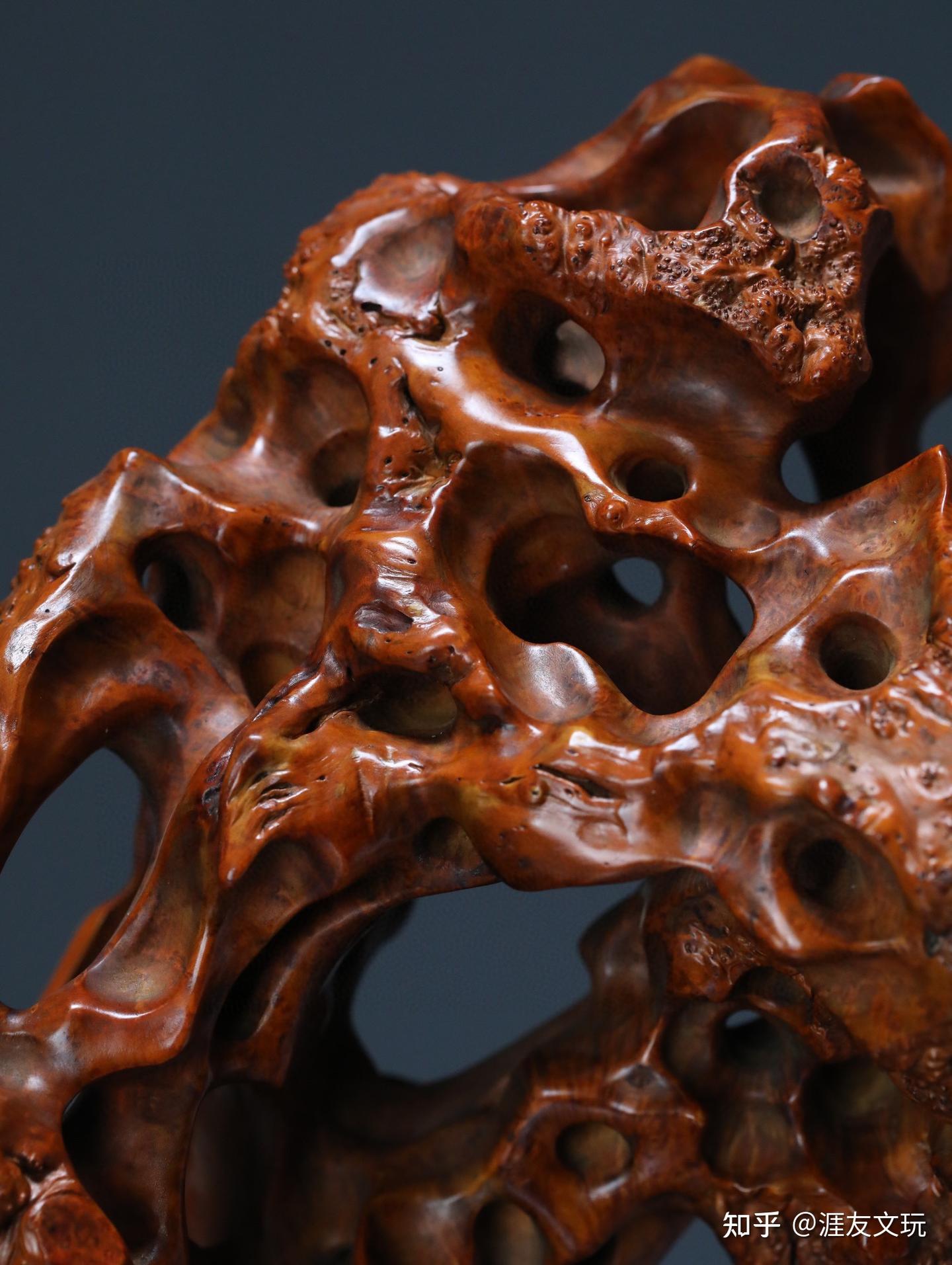 □大成古美術□黄楊木彫刻 太湖石型案頭置物 紫檀木台座 （