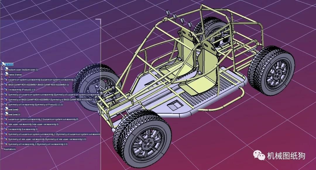 【卡丁賽車】buggy car鋼管車模型3d圖紙 catia solidwokrs設計 step 