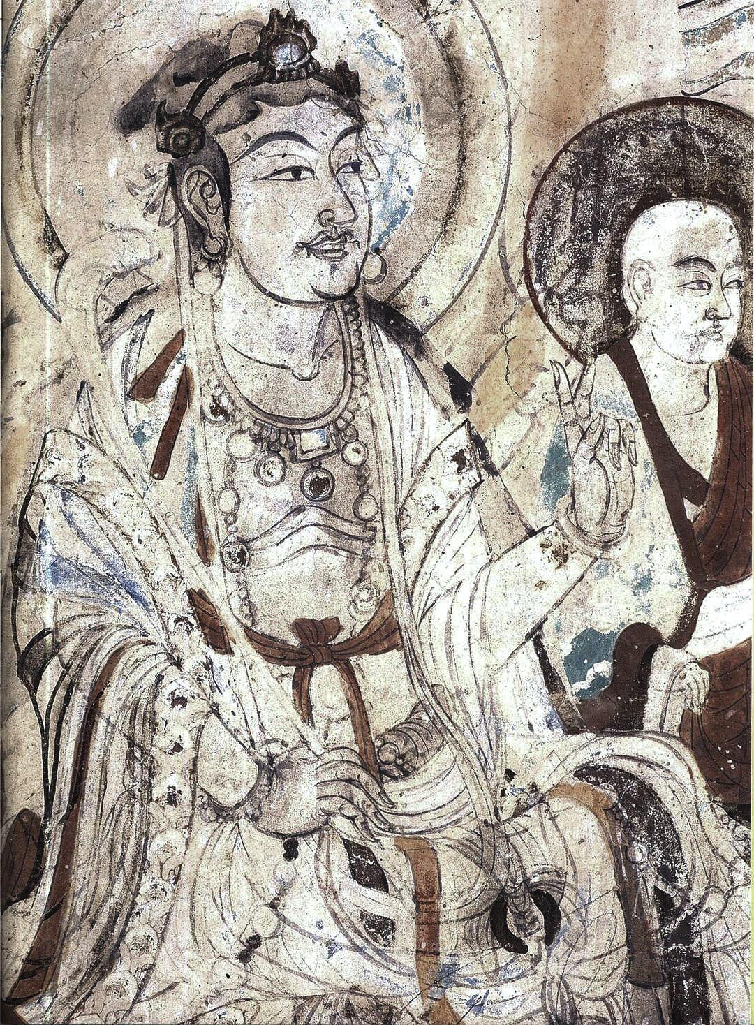 神游千年大美敦煌盛唐103窟线描至圣吴道子健朗风格的维摩诘青山佛旅