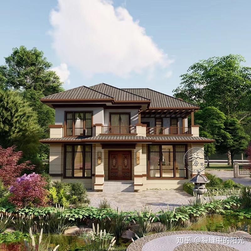 别墅设计农村复古中式小洋房还带紫藤萝架式露台