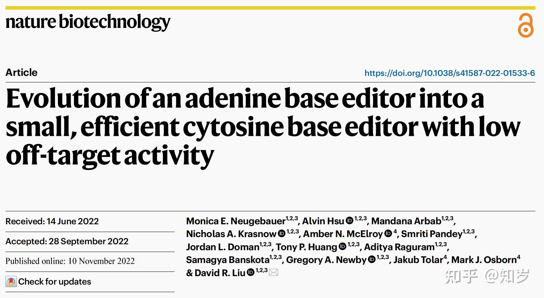 Nature Biotechnology将腺嘌呤碱基编辑器（abe）优化成具有低脱靶活性的小型高效胞嘧啶碱基编辑器（cbe） 知乎 4859