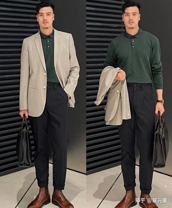 polo衫外搭西装