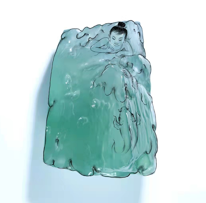 极品龙石种翡翠《卧冰求鲤》,玉雕大师张炳光作品 - 知乎