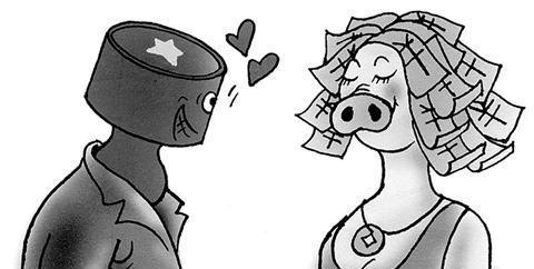 江户时代卖头发油的贩子常边同妇女们攀谈边推销.