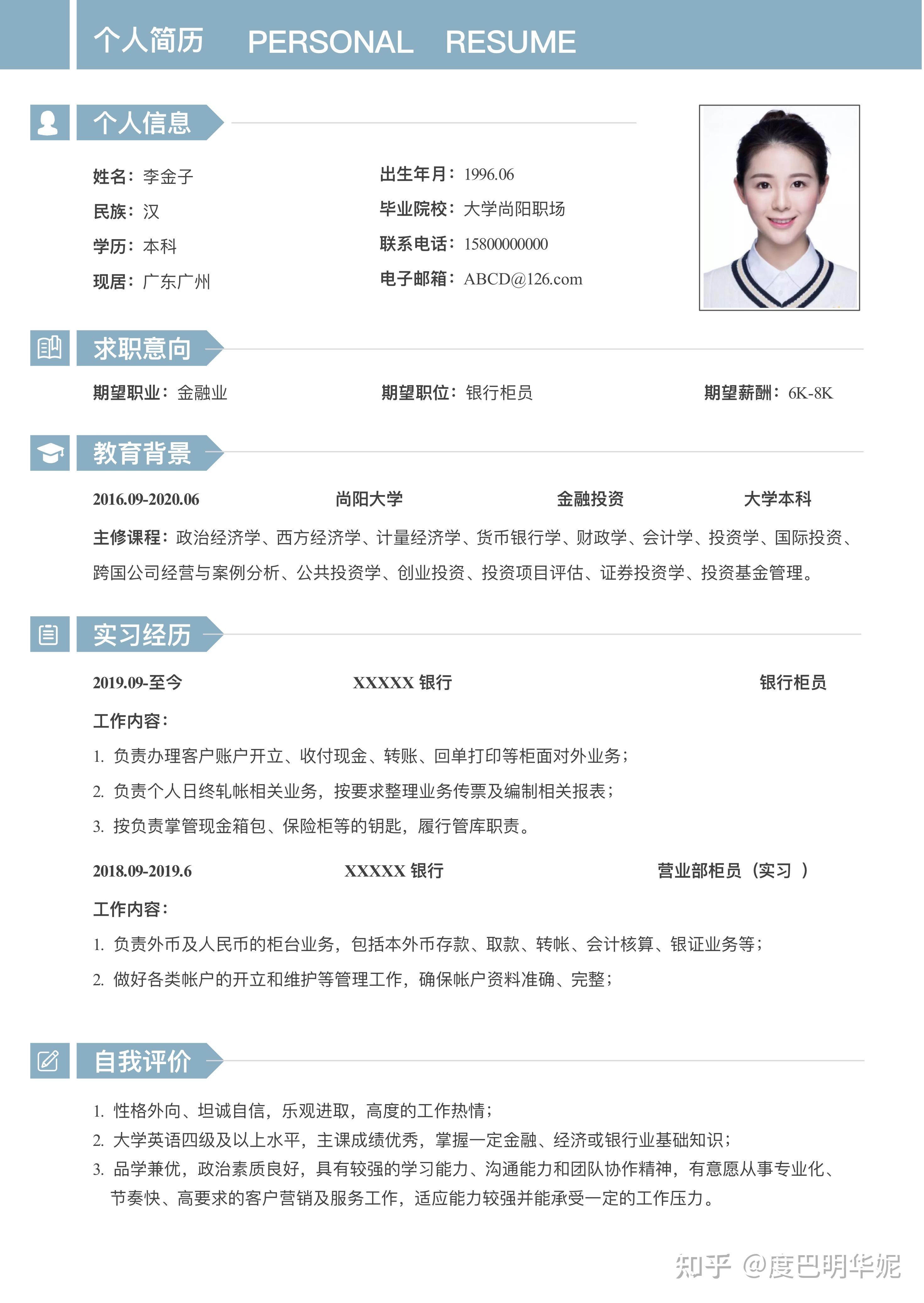 简历一般分为个人信息,工作经历,项目经验,自我评估这几个方面.