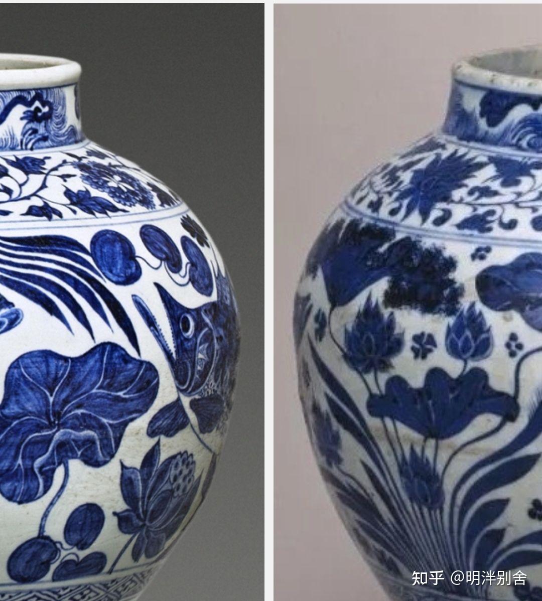 中国 青花 魚藻文罐 壷 桐箱付 V R2680B 中国美術青花魚