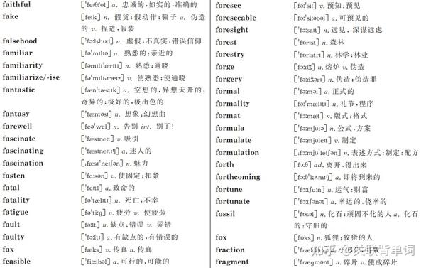 大学英语四级考试高频词汇，字母f，关联背单词App整理 - 知乎