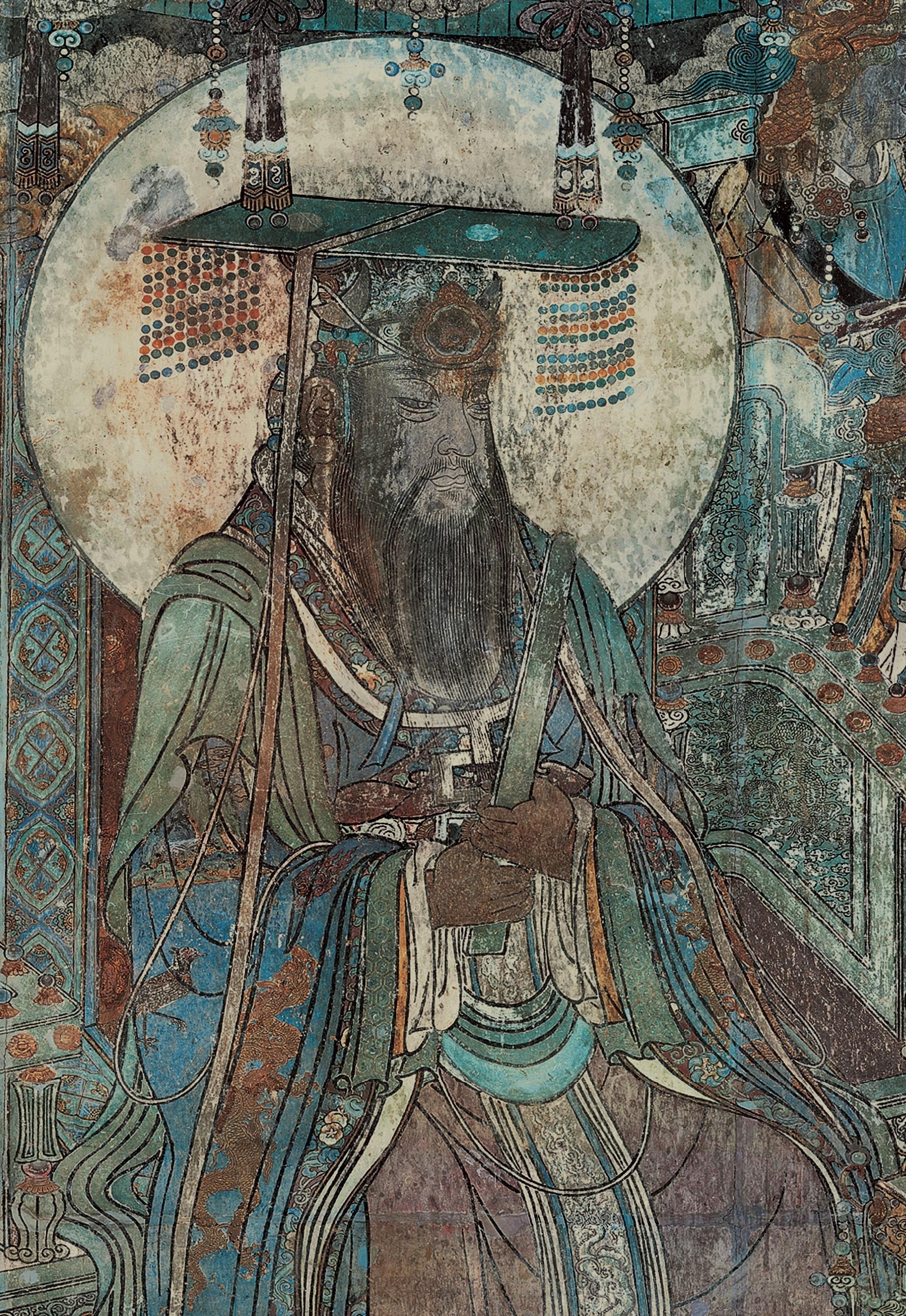 山西永乐宫三清殿-元代壁画《朝元图》:290位神仙,浩荡朝拜道祖,满壁风生星起(5)勾陈大帝【高清超大图】 - 知乎