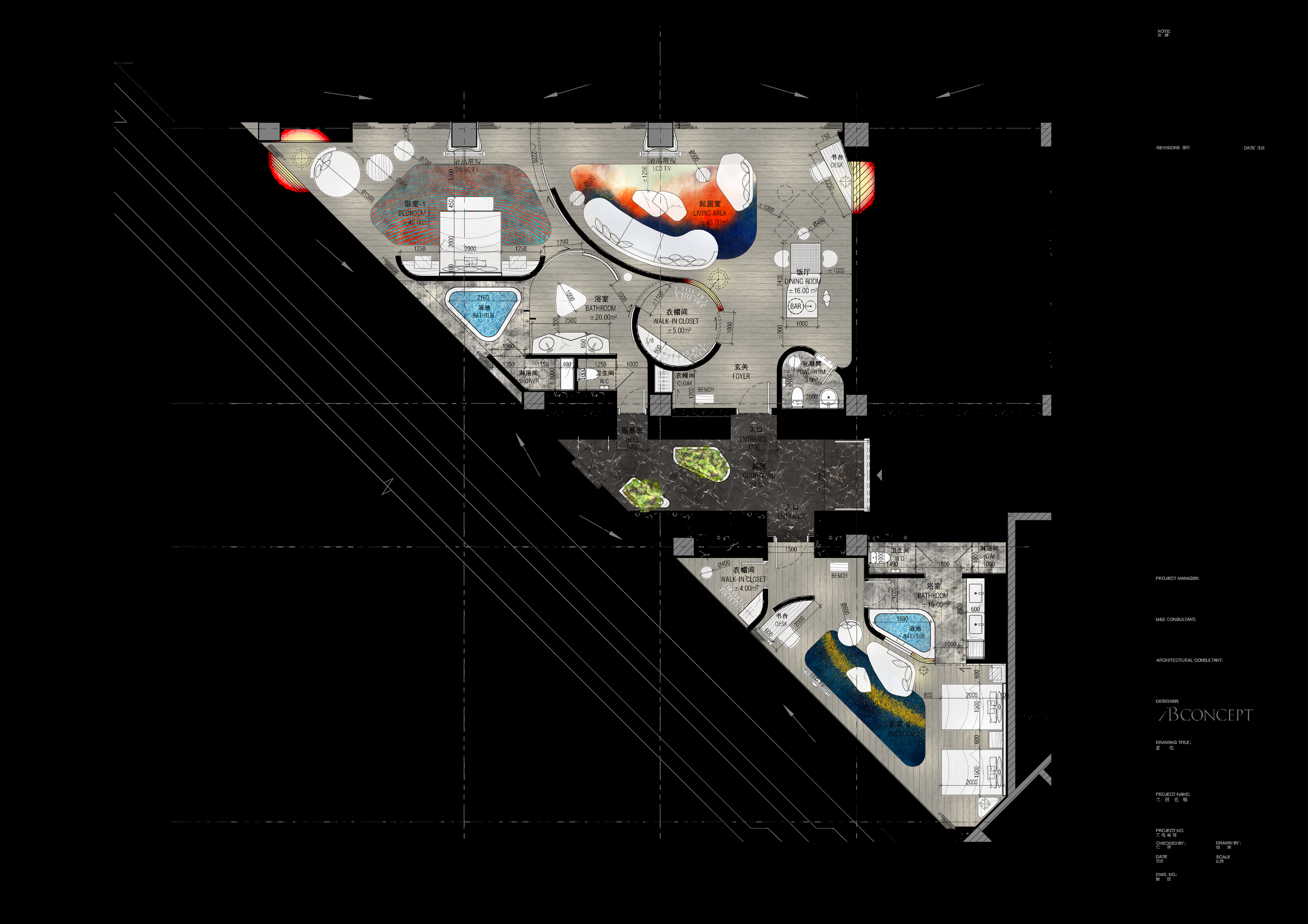 abconcept西安万众w酒店平面手稿效果图室内设计概念方案作品1000mb