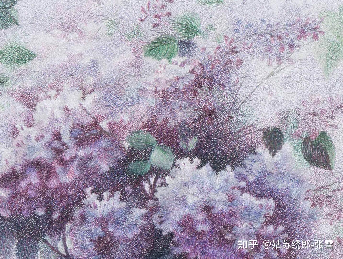 苏绣《丁香花》弥惟刺绣:1 私信微博@姑苏绣郎-张雪2.